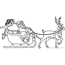 Santa on Sleigh Free Coloring Page for Kids
