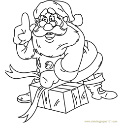 Santa opening Present Free Coloring Page for Kids