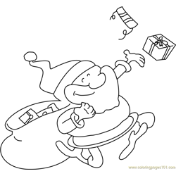 Santa throwing Gifts Free Coloring Page for Kids