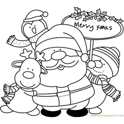 Santa with Friends Free Coloring Page for Kids