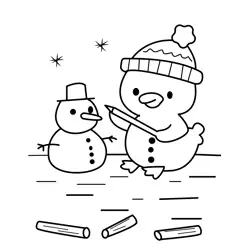 Duck Builds a Snowman Free Coloring Page for Kids