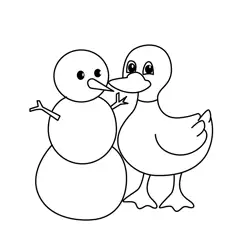 Friendly Duck and Snowman Free Coloring Page for Kids