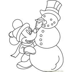 Mickey Mouse with Snowman Free Coloring Page for Kids