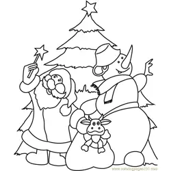 Santa Claus with Snowman Free Coloring Page for Kids