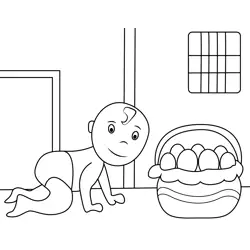 Baby Near Easter Basket Free Coloring Page for Kids