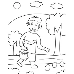 Boy Collecting Easter Eggs Free Coloring Page for Kids
