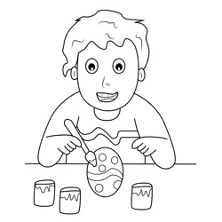 Boy Painting Egg Free Coloring Page for Kids