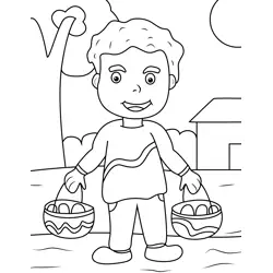 Boy with Easter Baskets Free Coloring Page for Kids