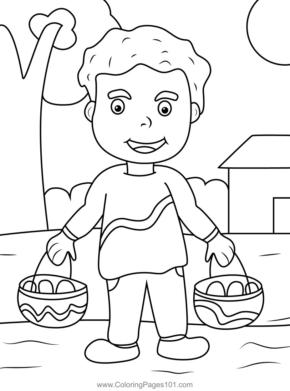 Boy with Easter Baskets