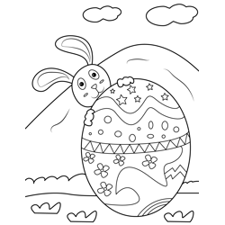 Bunny Behind The Egg Free Coloring Page for Kids