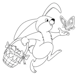 Bunny With Easter Basket And Butterfly Free Coloring Page for Kids