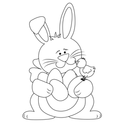 Bunny With Easter Eggs And Bird Free Coloring Page for Kids