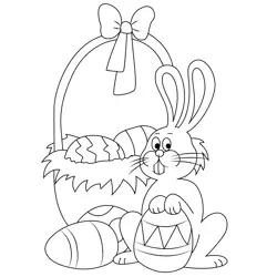 Bunny With Easter Eggs Free Coloring Page for Kids