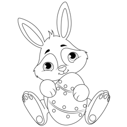 Cute Easter Bunny With Egg Free Coloring Page for Kids