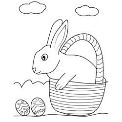 Easter Bunny in Basket Free Coloring Page for Kids