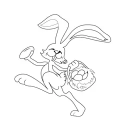 Funny Bunny With Easter Basket Free Coloring Page for Kids