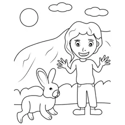 Girl Surprised Seeing Rabbit Free Coloring Page for Kids