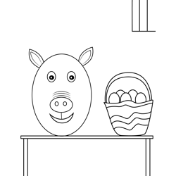 Pig Egg Near Easter Basket Free Coloring Page for Kids