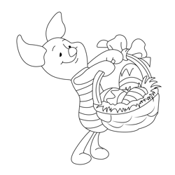 Piglet With Easter Basket Free Coloring Page for Kids