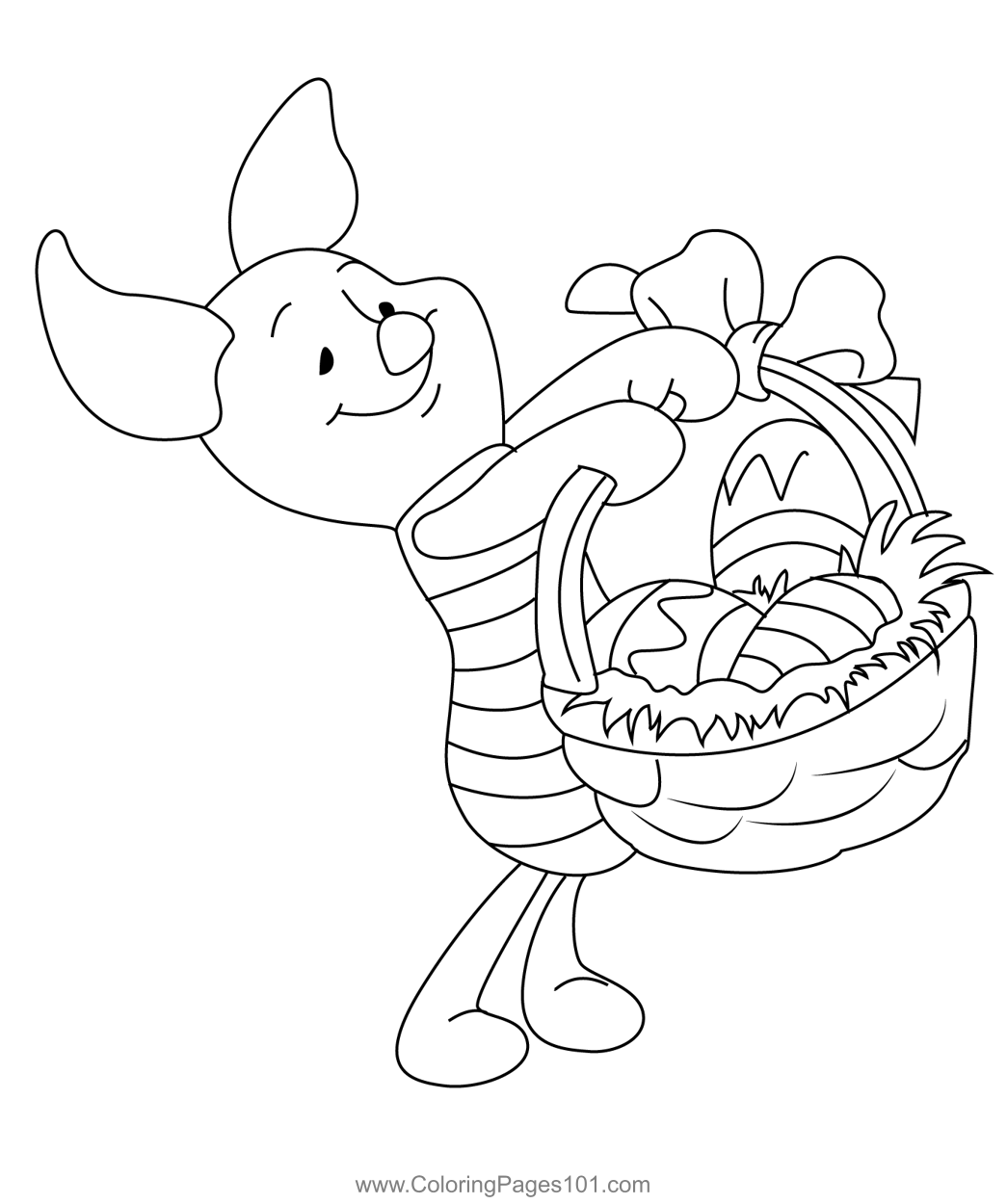 Piglet With Easter Basket Coloring Page for Kids - Free Easter ...