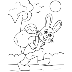 Rabbit Carrying Egg in The Bag Free Coloring Page for Kids