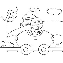 Rabbit Driving Egg Car Free Coloring Page for Kids