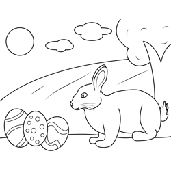 Rabbit Near Easter Eggs Free Coloring Page for Kids
