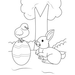 Rabbit and Chick Free Coloring Page for Kids