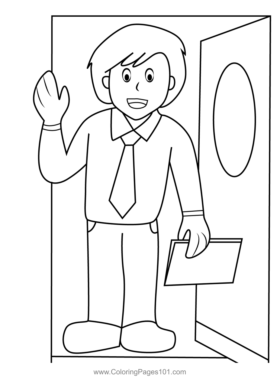 Dad Going to Office Coloring Page for Kids - Free Father’s Day