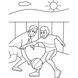 Dad Playing Basketball with His Son Free Coloring Page for Kids