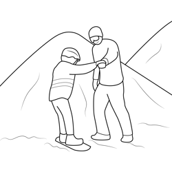 Dad Teaching Snowboarding Free Coloring Page for Kids