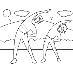 Dad and Son Exercising Free Coloring Page for Kids