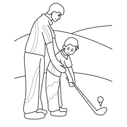 Faher and Son Playing Golf Free Coloring Page for Kids