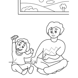 Father And Son Playing with Car Free Coloring Page for Kids