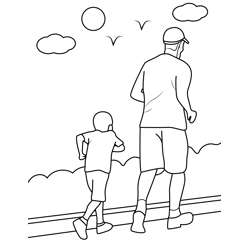 Father And Son Running Free Coloring Page for Kids