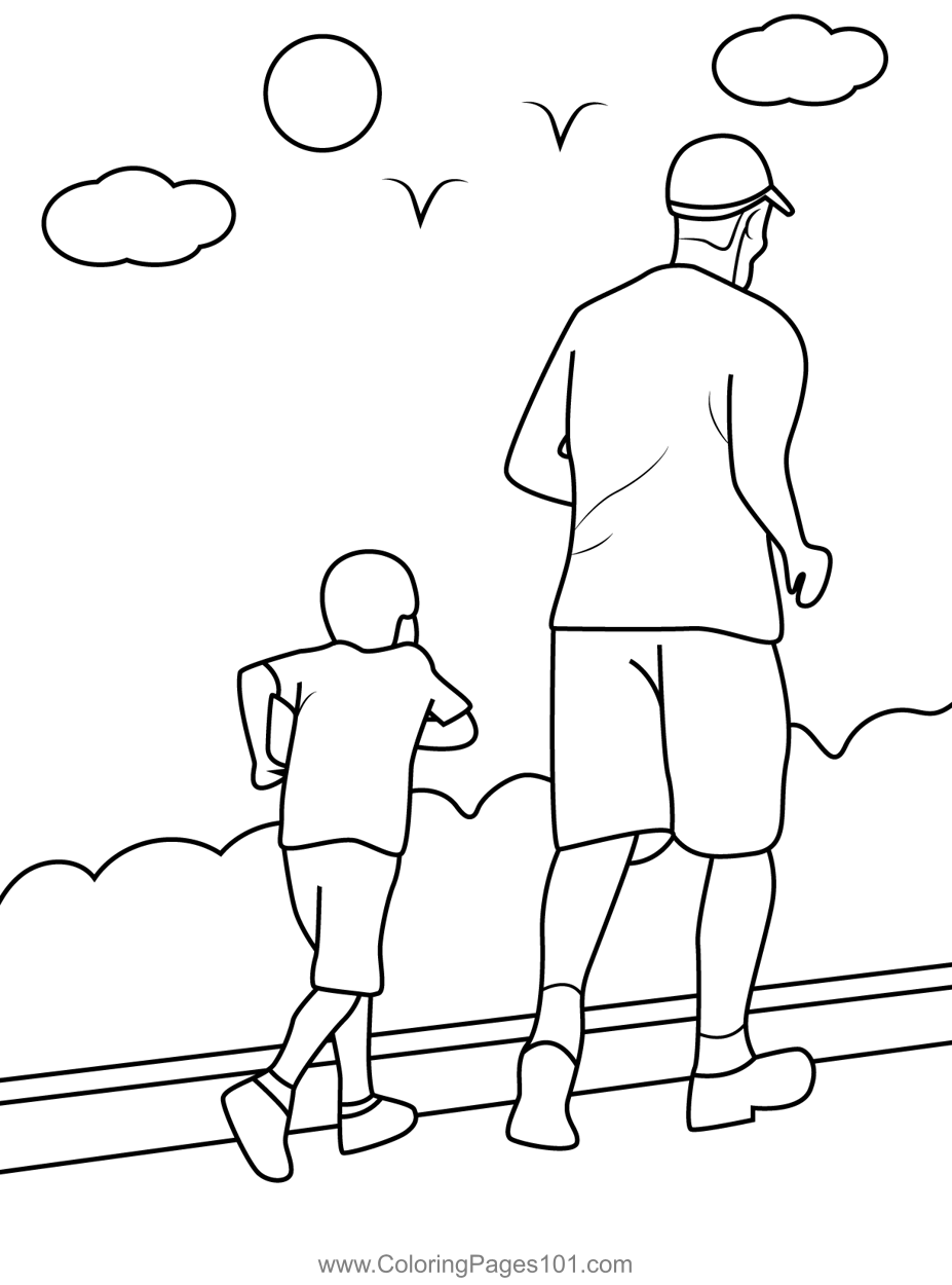 Father And Son Running Coloring Page for Kids - Free Father’s Day