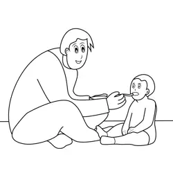 Father Feeding Baby Free Coloring Page for Kids
