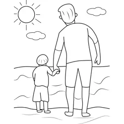 Father and Son Near Beach Free Coloring Page for Kids