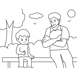 Father and Son Sitting on a Bench Free Coloring Page for Kids