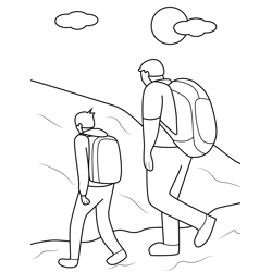 Father and Son Trekking Free Coloring Page for Kids