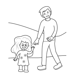 Happy Daughter and Father Free Coloring Page for Kids