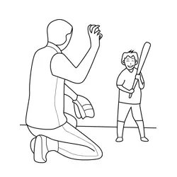 Playing Baseball with Dad Free Coloring Page for Kids