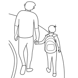 Son Going School with His Father Free Coloring Page for Kids