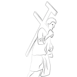 Jesus Christ with Cross Free Coloring Page for Kids