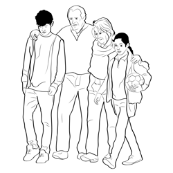 Children with Grandpa Free Coloring Page for Kids
