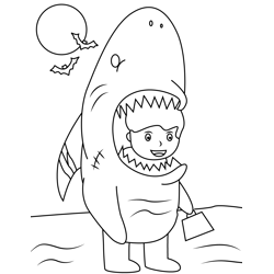 Boy In Shark Costume Free Coloring Page for Kids