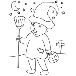 Boy With Halloween Costume Free Coloring Page for Kids
