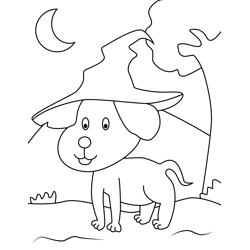 Dog With Halloween Witch Hat Free Coloring Page for Kids
