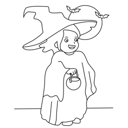 Girl With Halloween Dress Free Coloring Page for Kids