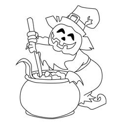 Halloween Pumpkin Witch Cooking Free Coloring Page for Kids